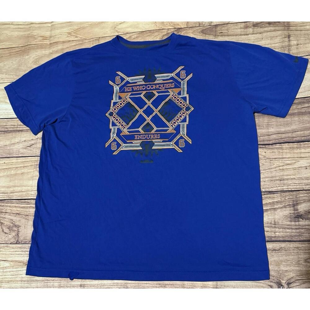 Lebron James T Shirt He Who Conquers Endures Mens  X Dri-Fit Blue